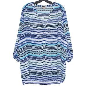 Roz & Ali Top Popover Boho Coastal Nautical Resort Summer Abstract Art Blue 3X